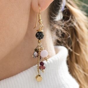 NEW MAGNETIC HEALING CRYSTALS Gold and Black Dangle Earrings